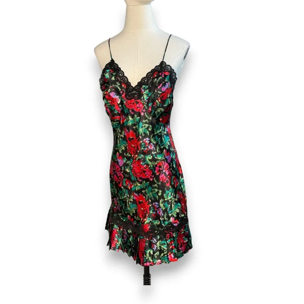 Vintage Victoria's Secret | Gold Label | Black Floral Garden Slip Dress | Sz S